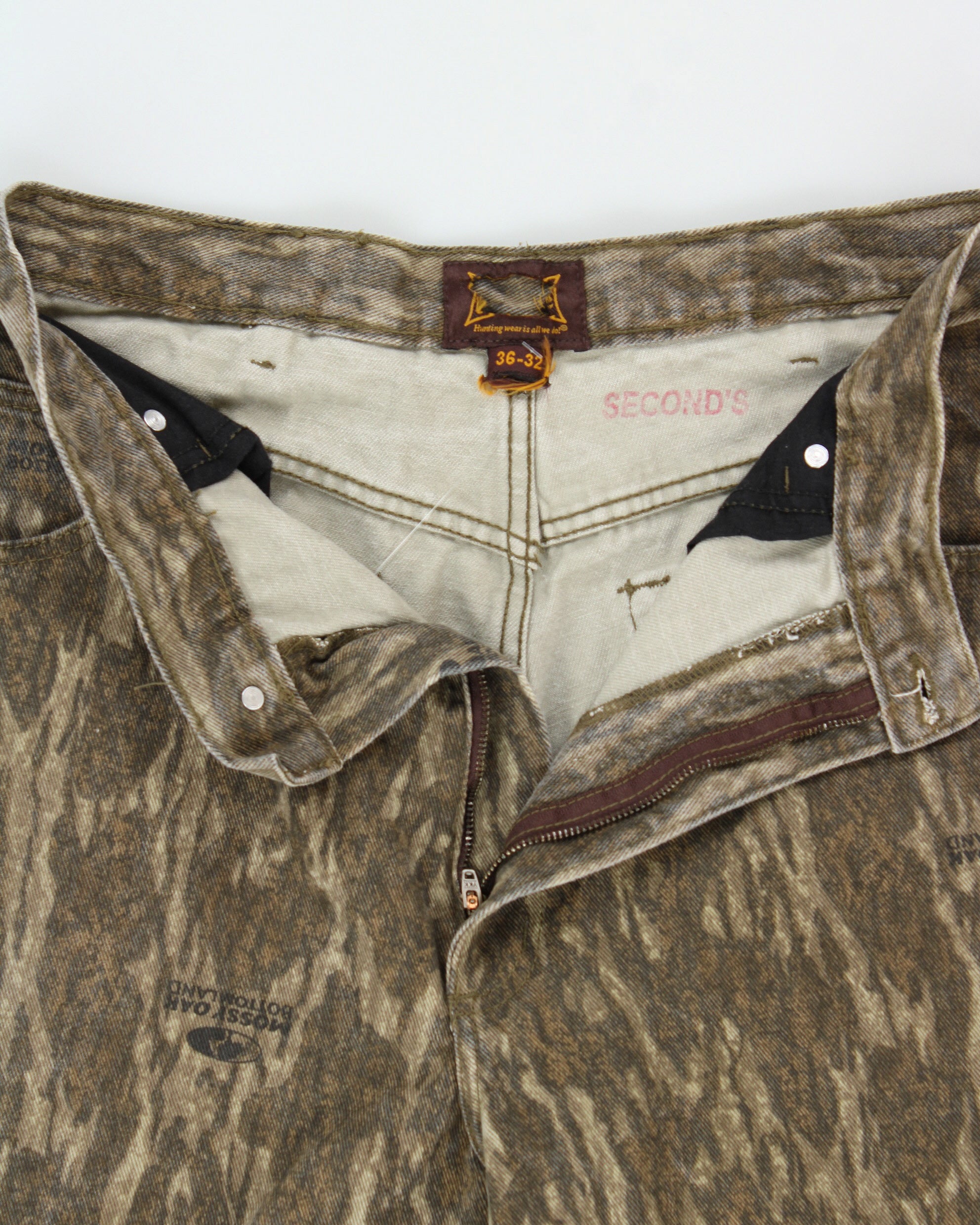 Vintage 1990s Mossy Oak Bottom Land Mid-Rise Realtree Camo Relaxed Fit Straight Leg Denim Jeans - W33 L30