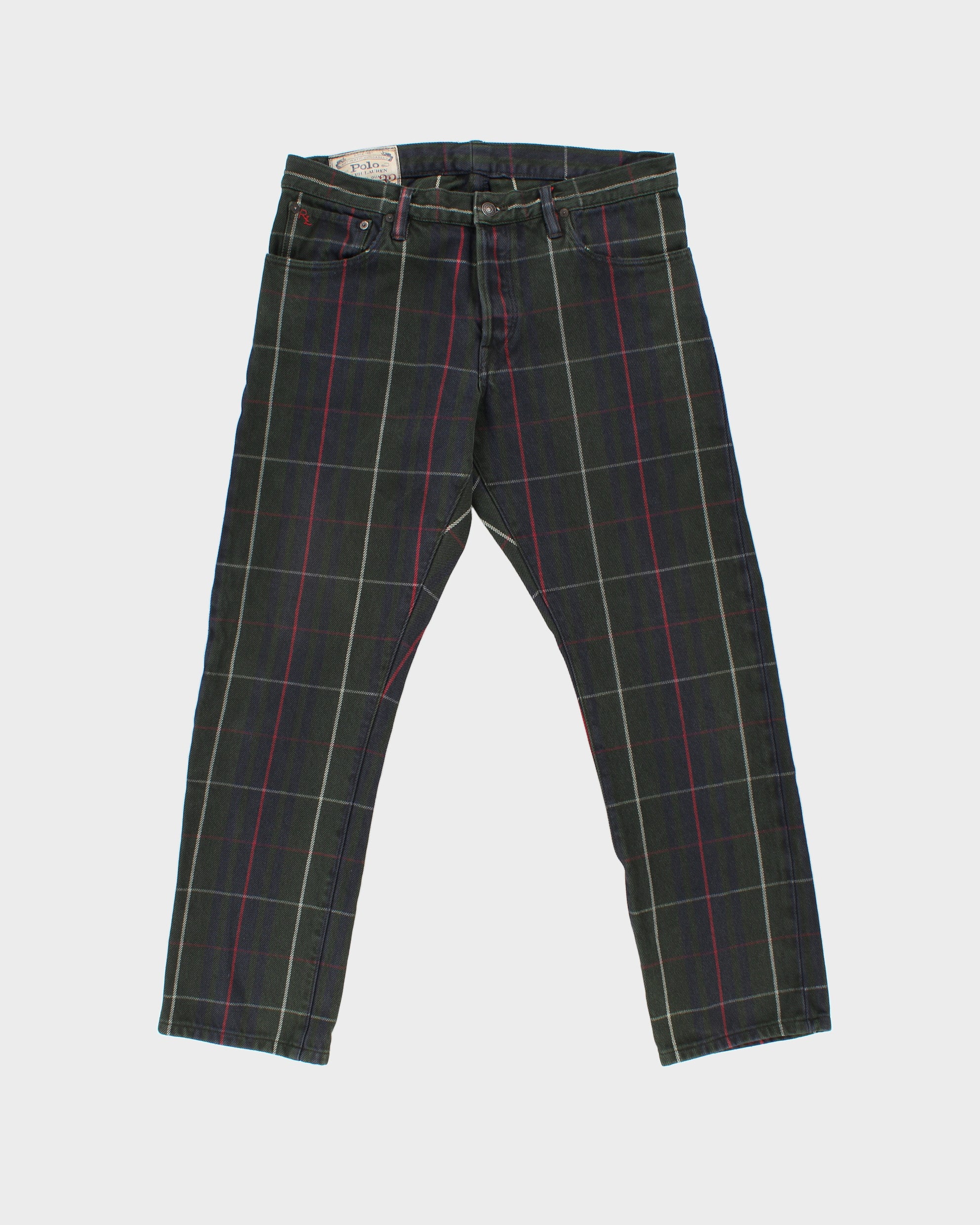 Vintage Polo Ralph Lauren Tartan Mid-Rise Varick Slim Straight Leg Denim Jeans - W34 L30