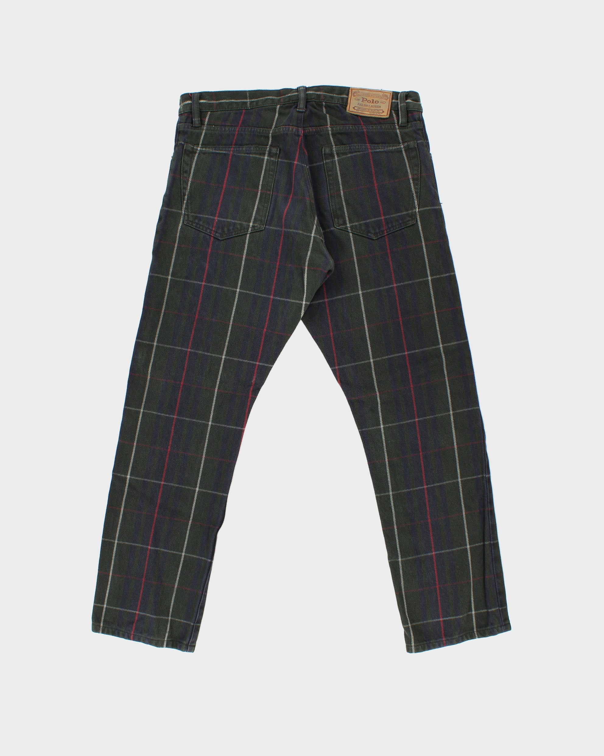 Vintage Polo Ralph Lauren Tartan Mid-Rise Varick Slim Straight Leg Denim Jeans - W34 L30