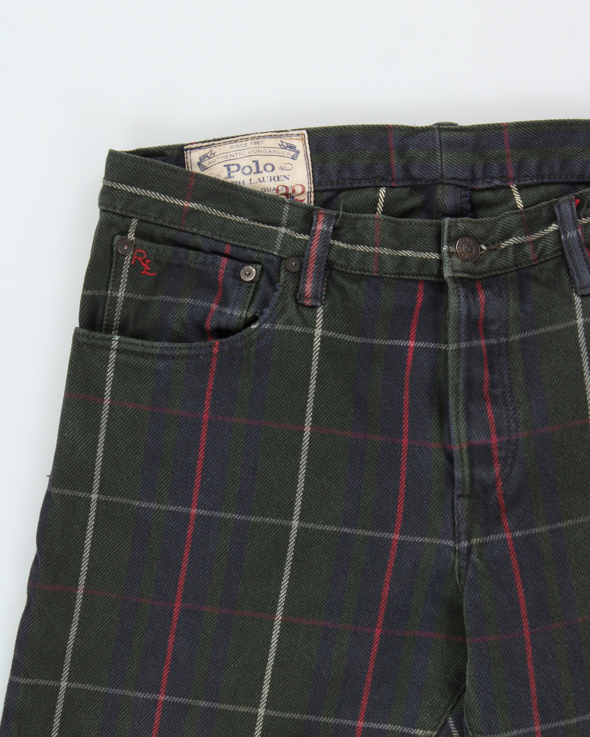 Vintage Polo Ralph Lauren Tartan Mid-Rise Varick Slim Straight Leg Denim Jeans - W34 L30