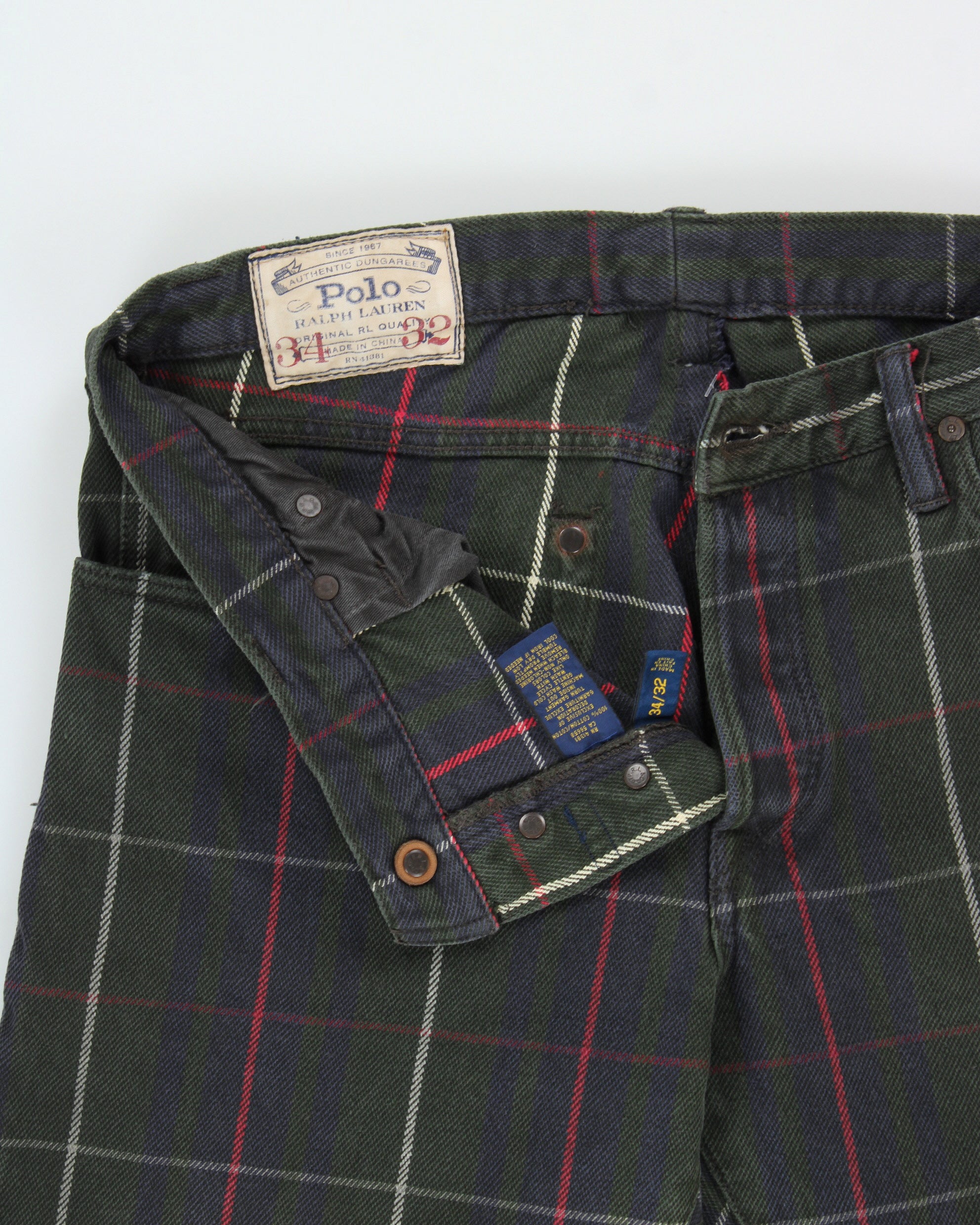 Vintage Polo Ralph Lauren Tartan Mid-Rise Varick Slim Straight Leg Denim Jeans - W34 L30