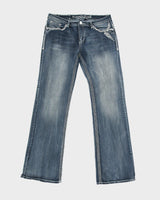 Vintage Y2K 2000s Platinum Plush Embroidered Skull &amp; Wings Rhinestone Relaxed Fit Jeans - W32 L31