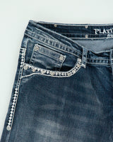 Vintage Y2K 2000s Platinum Plush Embroidered Skull &amp; Wings Rhinestone Relaxed Fit Jeans - W32 L31