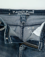 Vintage Y2K 2000s Platinum Plush Embroidered Skull &amp; Wings Rhinestone Relaxed Fit Jeans - W32 L31