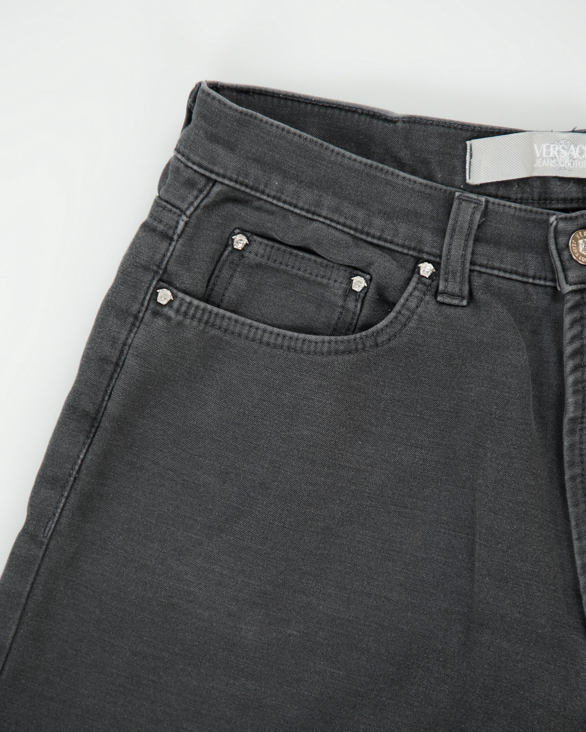 Vintage F/W 2001 Y2K Versace Jeans Couture Mid Rise Faded Black Relaxed Fit Straight Leg Stretch Denim Jeans - W32 L30