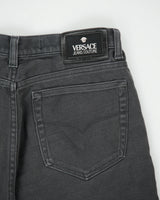 Vintage F/W 2001 Y2K Versace Jeans Couture Mid Rise Faded Black Relaxed Fit Straight Leg Stretch Denim Jeans - W32 L30
