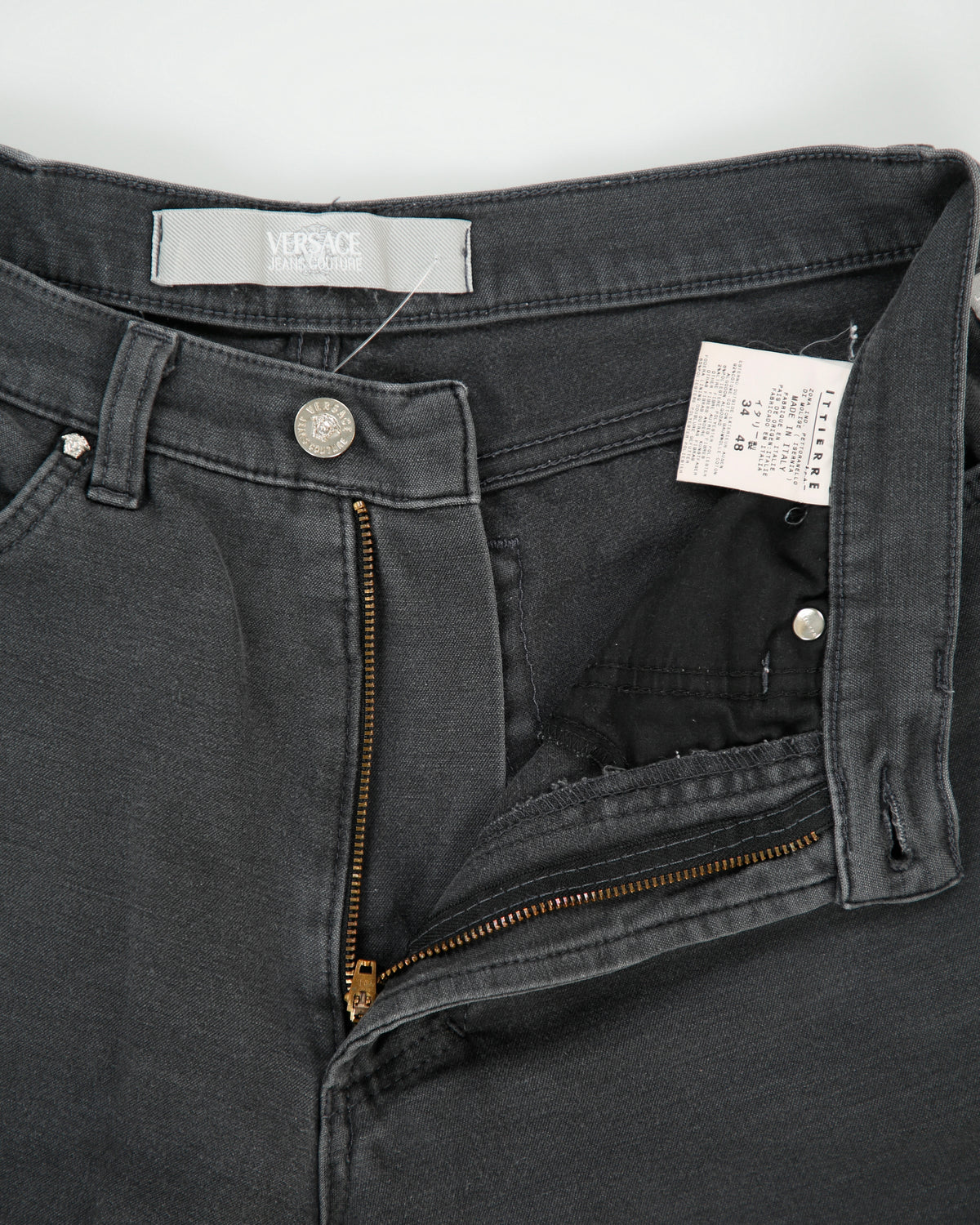 Vintage F/W 2001 Y2K Versace Jeans Couture Mid Rise Faded Black Relaxed Fit Straight Leg Stretch Denim Jeans - W32 L30