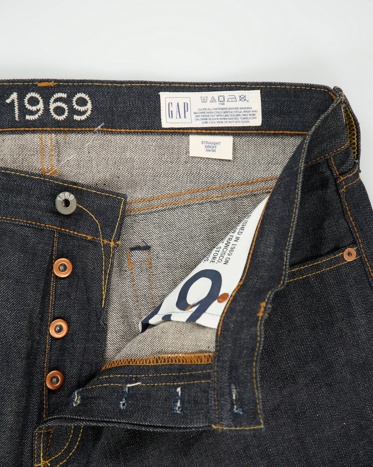 DS GAP 1969 13oz Japanese Kaihara Raw Selvedge Denim Mid Rise Straight Leg Jeans - W34 L32