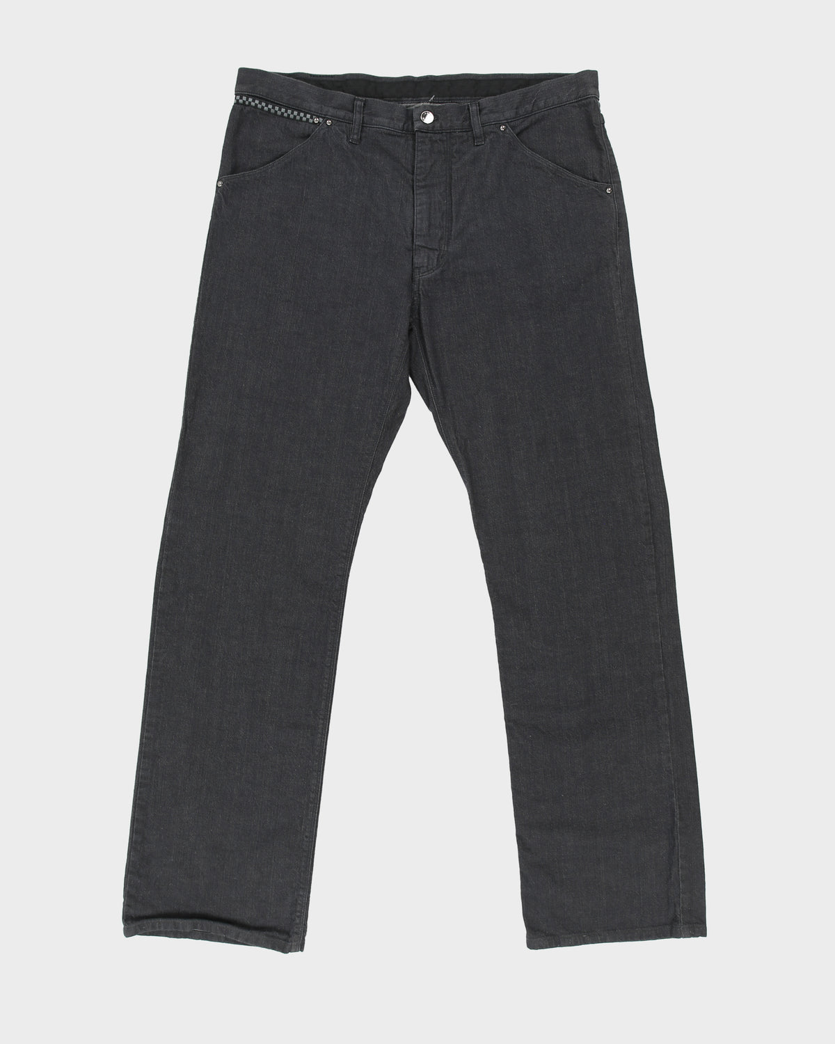 Vintage F/W 2009 Louis Vuitton By Marc Jacobs Damier Mid Rise Embroidered Quatrefoil Pocket Relaxed Fit Straight Leg Denim Jeans - W36 L32