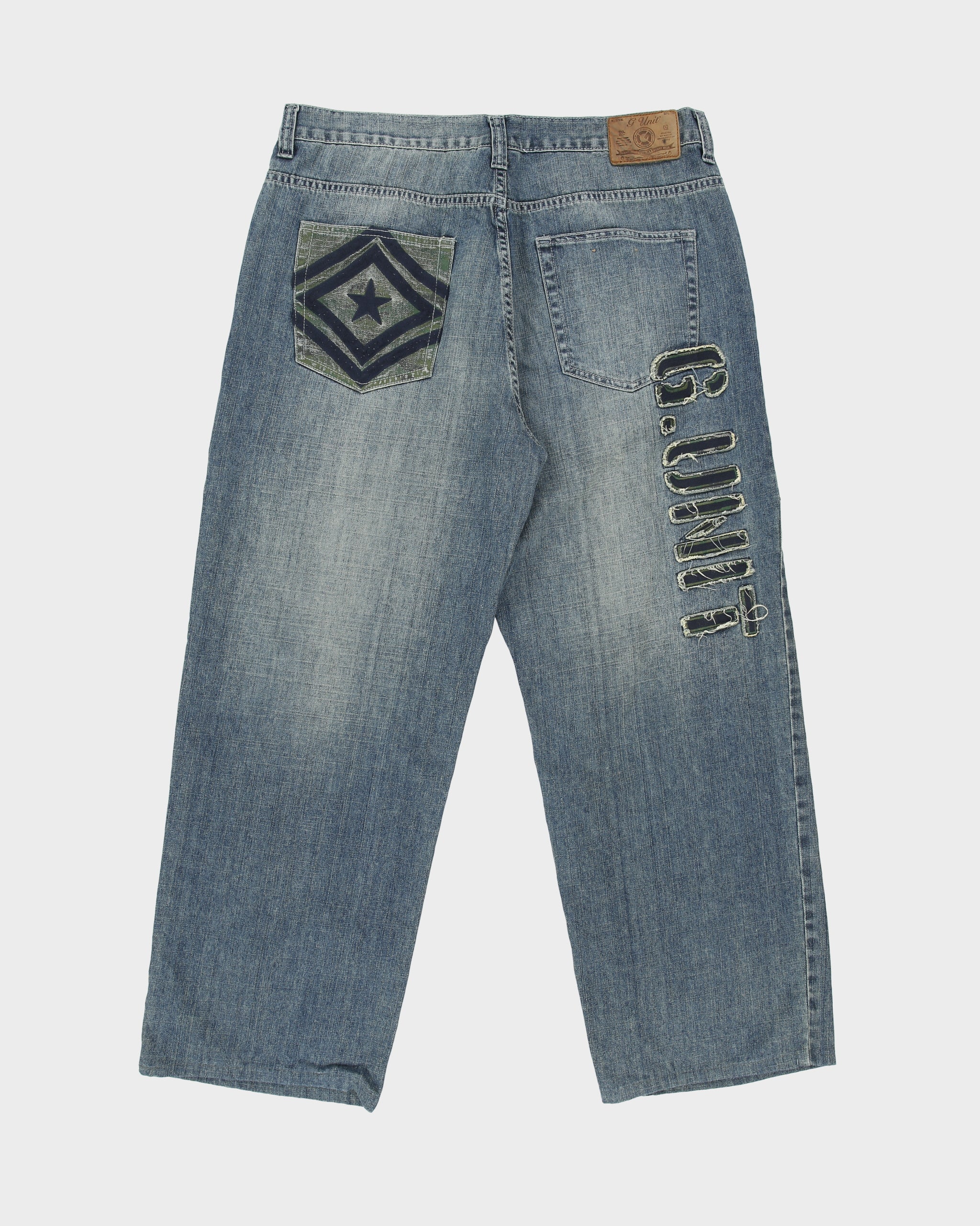 Vintage Y2K 00s G-Unit Patch Embroidered Stone Wash Wide Leg Denim Jeans - W36 L29