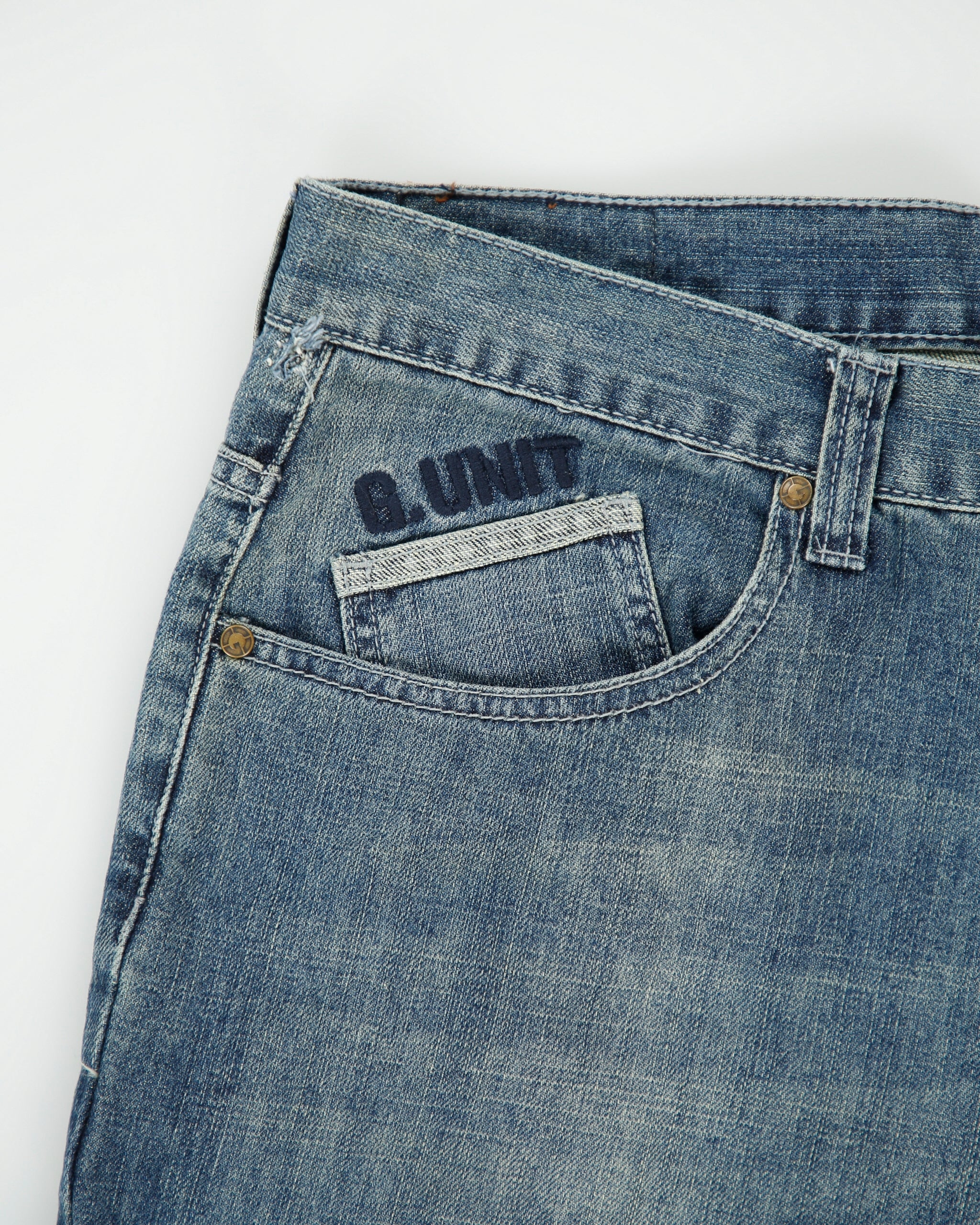 Vintage Y2K 00s G-Unit Patch Embroidered Stone Wash Wide Leg Denim Jeans - W36 L29