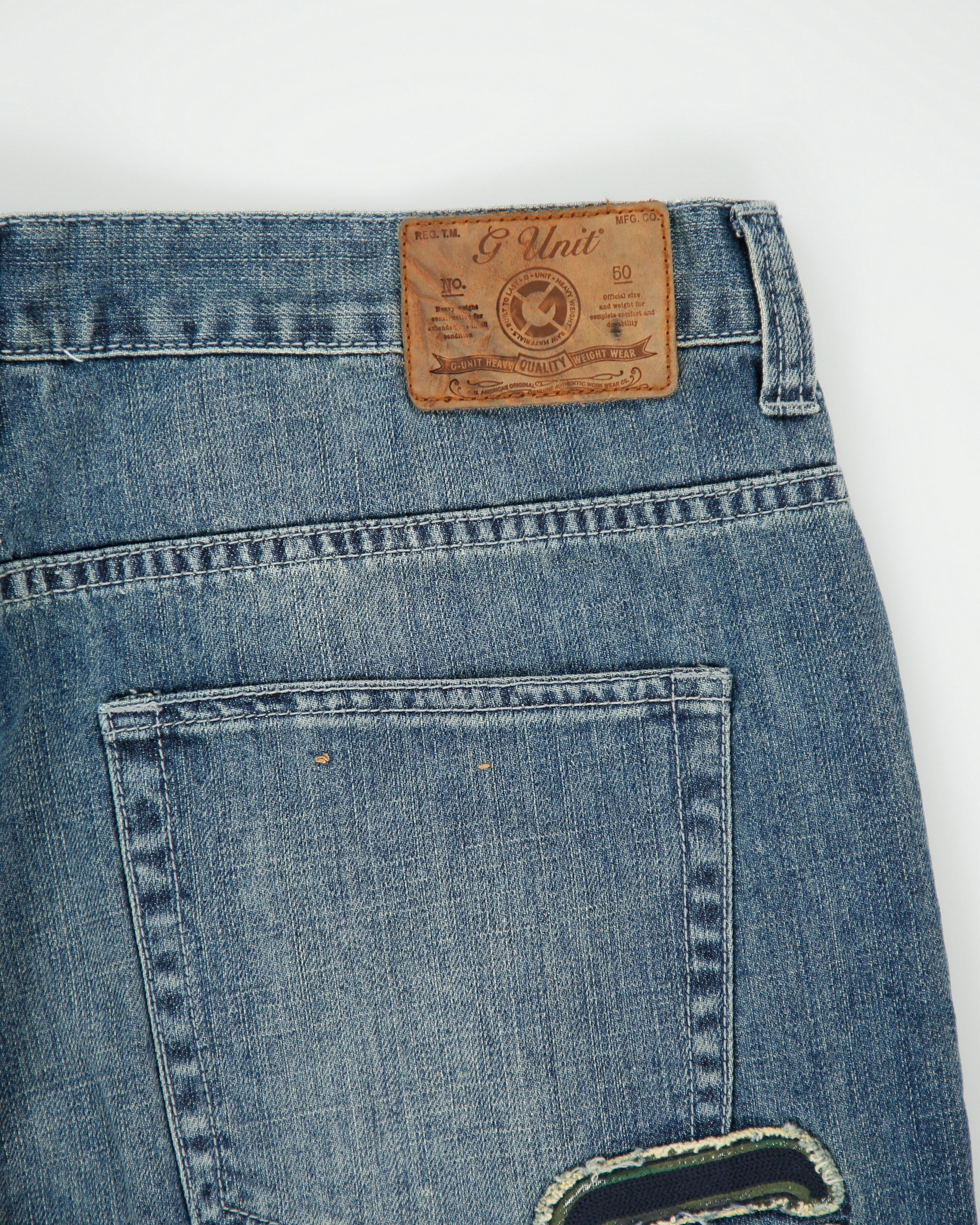 Vintage Y2K 00s G-Unit Patch Embroidered Stone Wash Wide Leg Denim Jeans - W36 L29