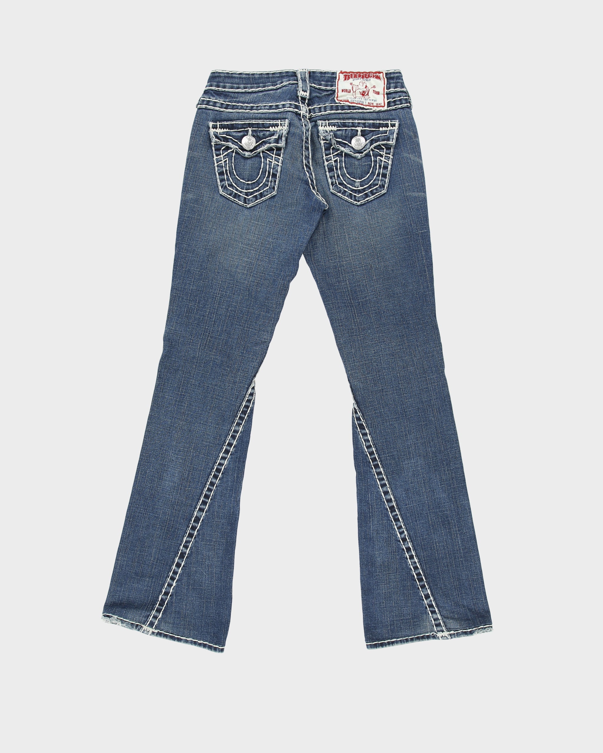 Vintage Y2K 00s True Religion Women's Joey Super T Made In USA Low Rise Contrast Stitch Flap Pocket Bootcut Flared Denim Jeans - W26 L32