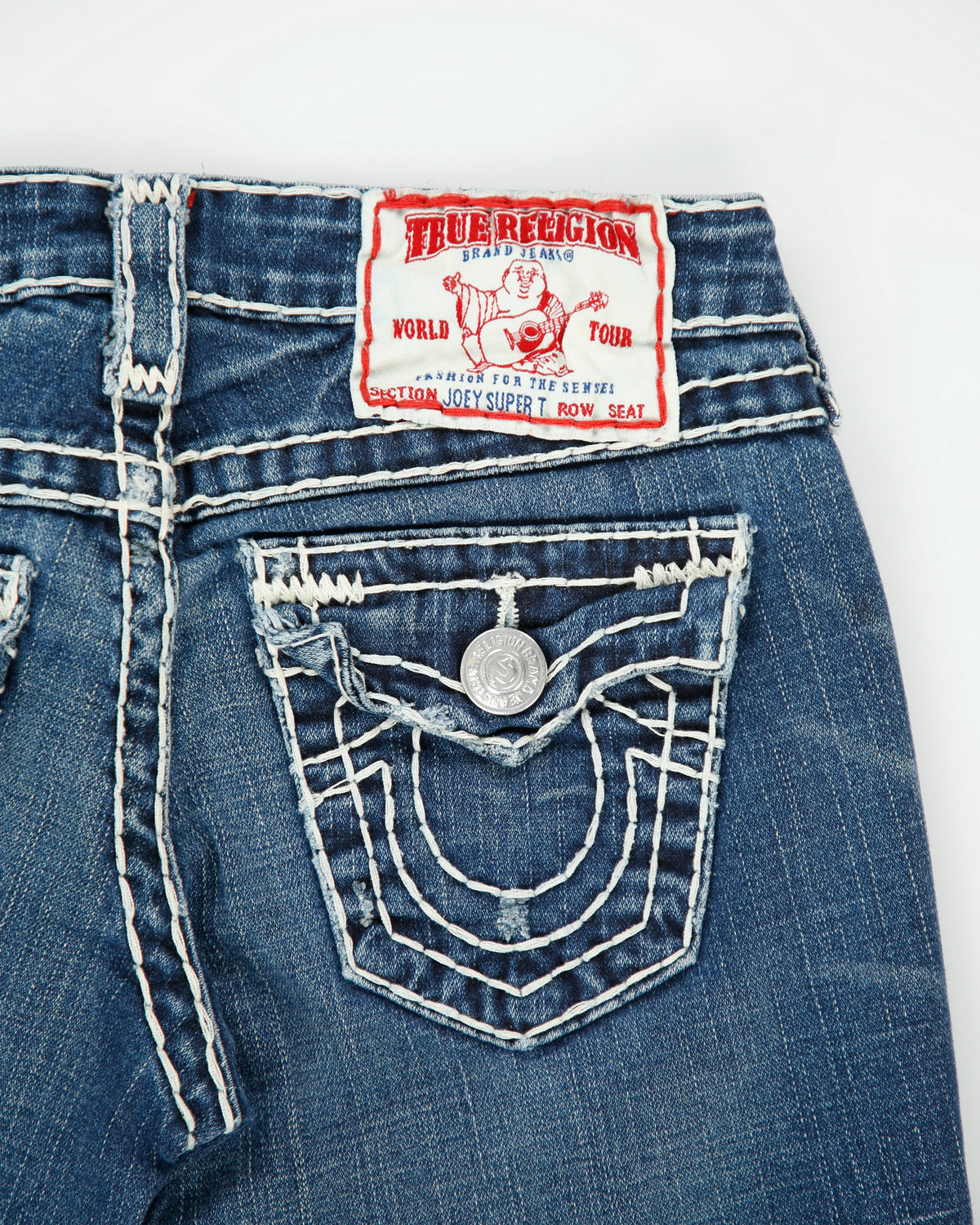 Vintage Y2K 00s True Religion Women's Joey Super T Made In USA Low Rise Contrast Stitch Flap Pocket Bootcut Flared Denim Jeans - W26 L32