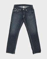 Vintage Y2K 00s True Religion Low Rise Contrast Stitch Raw Denim Made In USA Checker Flap Pocket Slim Fit Jeans - W33 L34