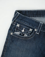 Vintage Y2K 00s True Religion Low Rise Contrast Stitch Raw Denim Made In USA Checker Flap Pocket Slim Fit Jeans - W33 L34