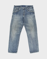 Vintage Y2K 00s Rock &amp; Republic Mid Rise Contrast Stitch Stone Wash Denim Relaxed Straight Leg Jeans - W34 L32