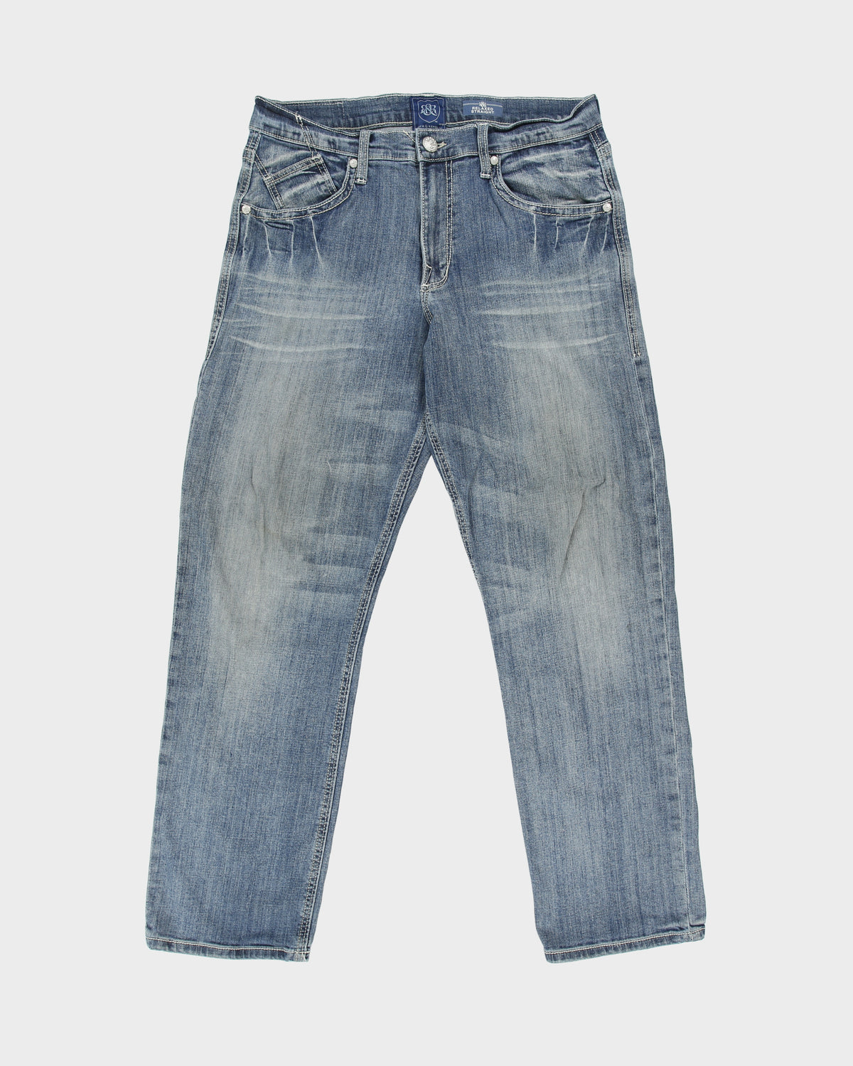Vintage Y2K 00s Rock &amp; Republic Mid Rise Contrast Stitch Stone Wash Denim Relaxed Straight Leg Jeans - W34 L32