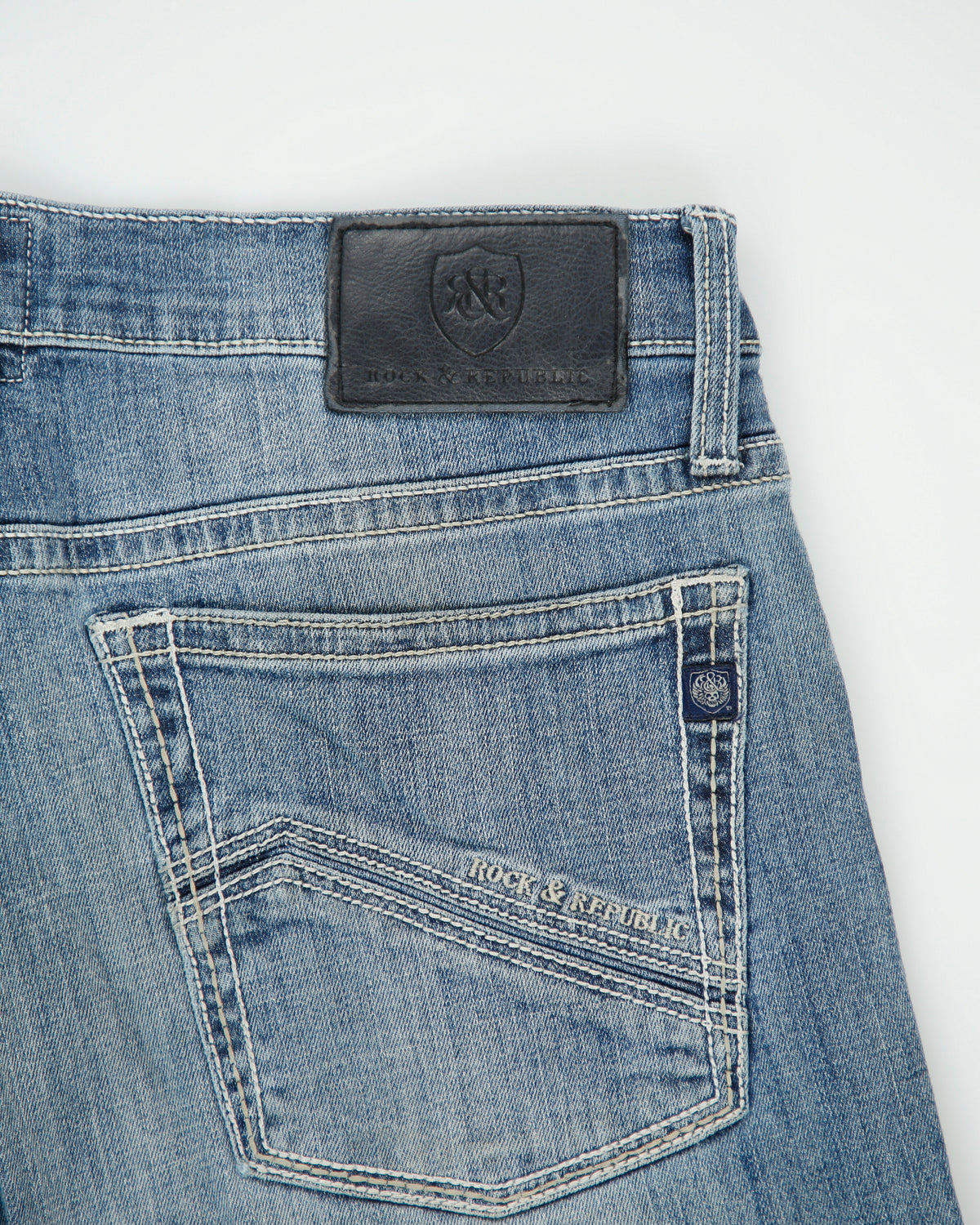 Vintage Y2K 00s Rock &amp; Republic Mid Rise Contrast Stitch Stone Wash Denim Relaxed Straight Leg Jeans - W34 L32