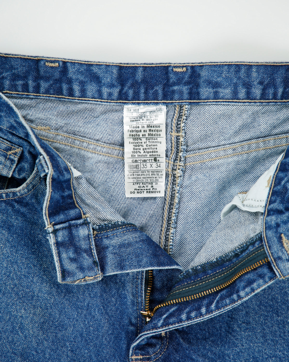 Vintage Carhartt FR 14.75oz Mid Rise Midstone Denim Relaxed Fit Straight Leg Work Jeans - W35 L34