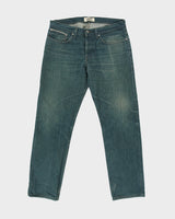 Naked &amp; Famous Weird Guy Mid Rise Faded Mud Wash Japanese Selvedge Denim Made In America Straight Tapered Leg Jeans - W36 L33