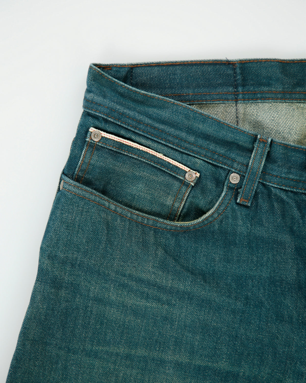 Naked &amp; Famous Weird Guy Mid Rise Faded Mud Wash Japanese Selvedge Denim Made In America Straight Tapered Leg Jeans - W36 L33
