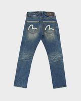Vintage Evisu Seagull Mid Rise Leather Rope Contrast Stitch Distressed Denim Slim Straight Leg Jeans - W29 L30