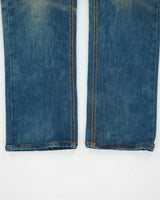 Vintage Evisu Seagull Mid Rise Leather Rope Contrast Stitch Distressed Denim Slim Straight Leg Jeans - W29 L30