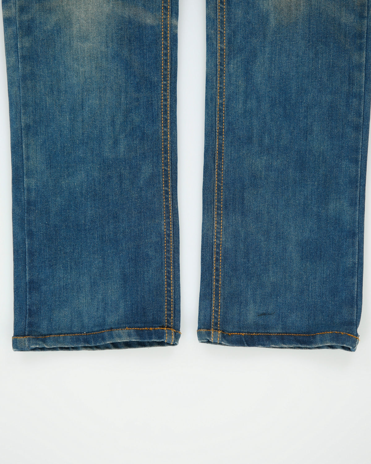 Vintage Evisu Seagull Mid Rise Leather Rope Contrast Stitch Distressed Denim Slim Straight Leg Jeans - W29 L30