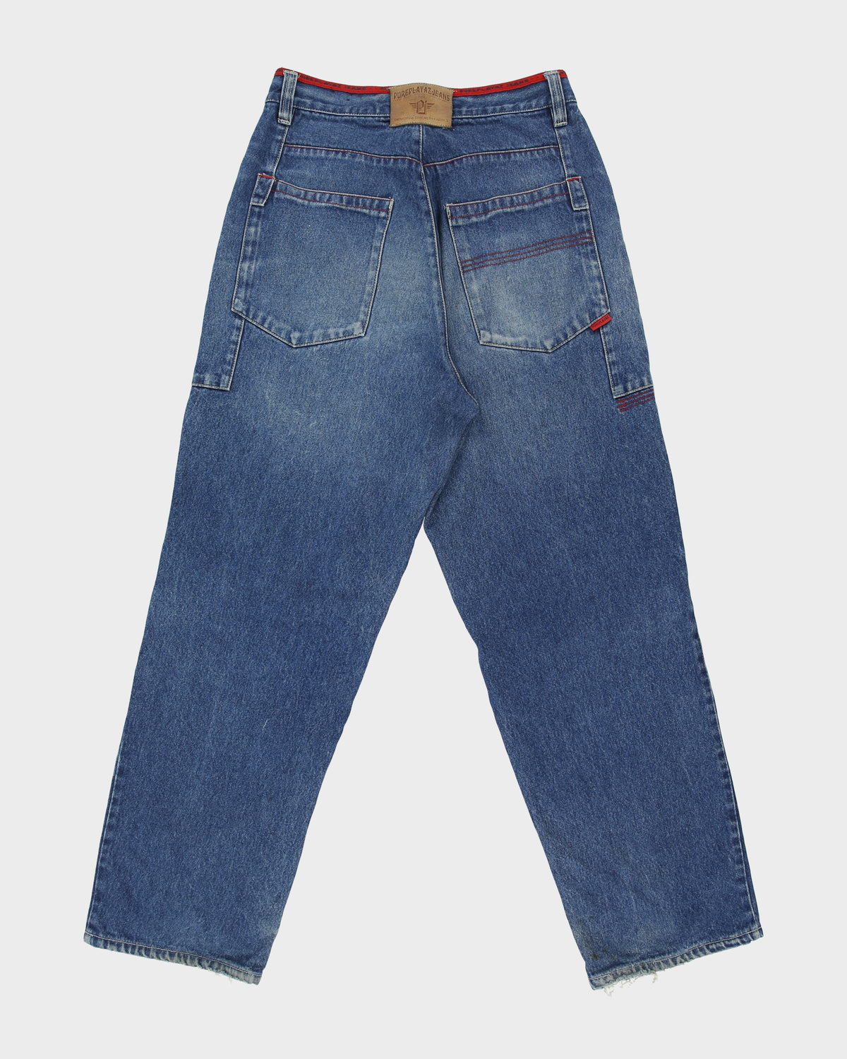 Vintage 1990s Pure Playaz Heavyweight Mid Denim Split Knee Baggy Fit Tapered Wide Leg Jeans - W32 L32