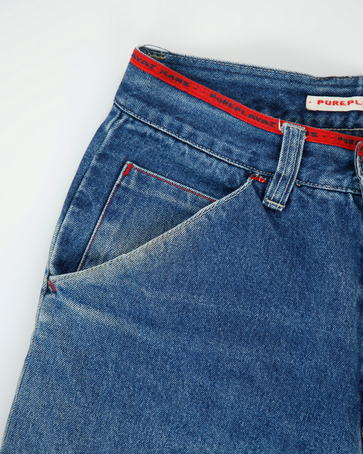 Vintage 1990s Pure Playaz Heavyweight Mid Denim Split Knee Baggy Fit Tapered Wide Leg Jeans - W32 L32