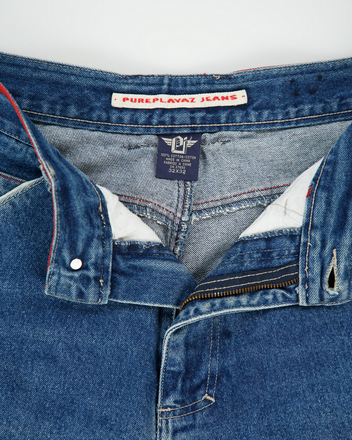 Vintage 1990s Pure Playaz Heavyweight Mid Denim Split Knee Baggy Fit Tapered Wide Leg Jeans - W32 L32