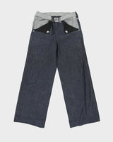 Vintage Custom Made In USA Raw Japanese Selvedge Denim Mid Rise Flap Pocket Wide Leg Jeans - W30 L31