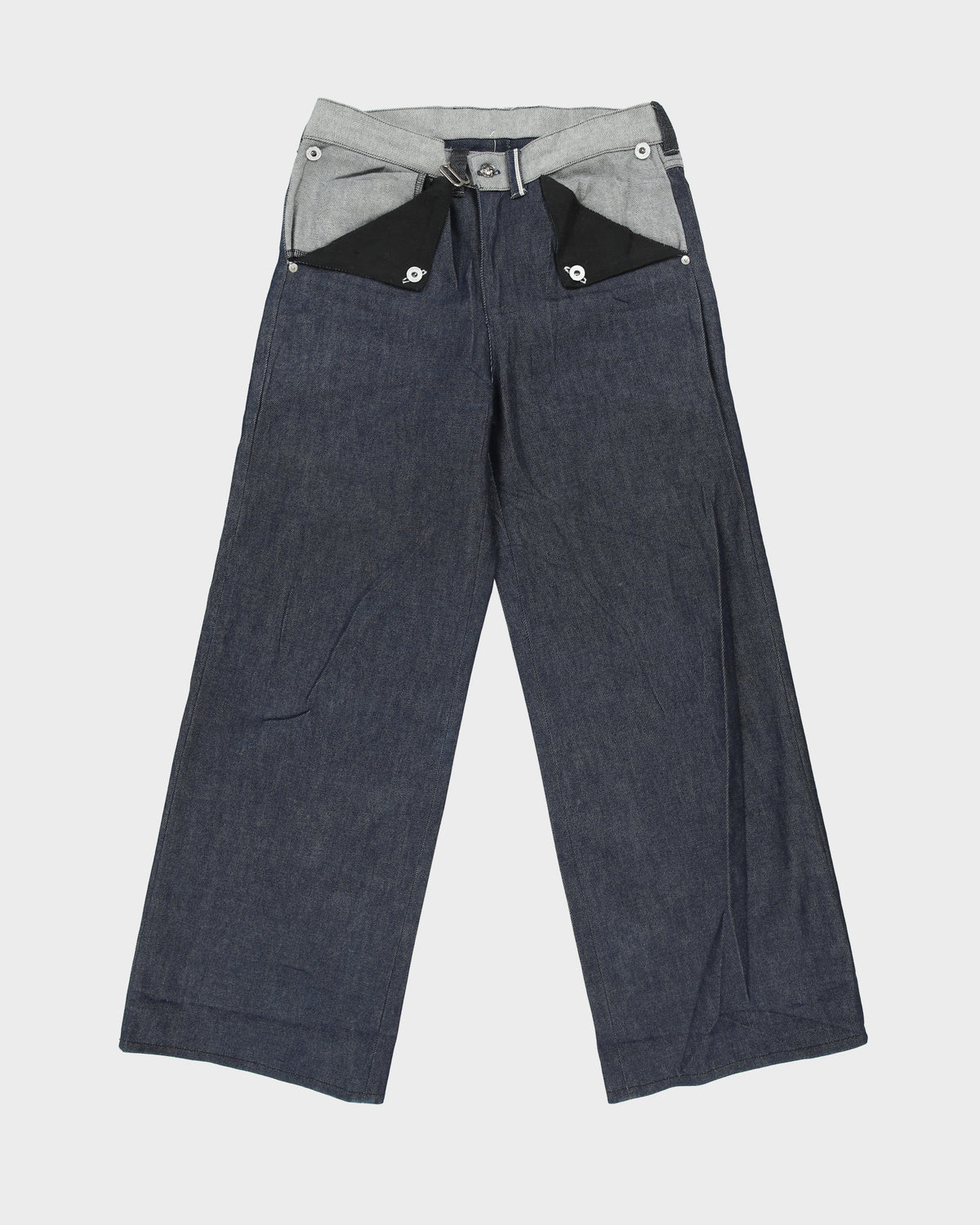 Vintage Custom Made In USA Raw Japanese Selvedge Denim Mid Rise Flap Pocket Wide Leg Jeans - W30 L31