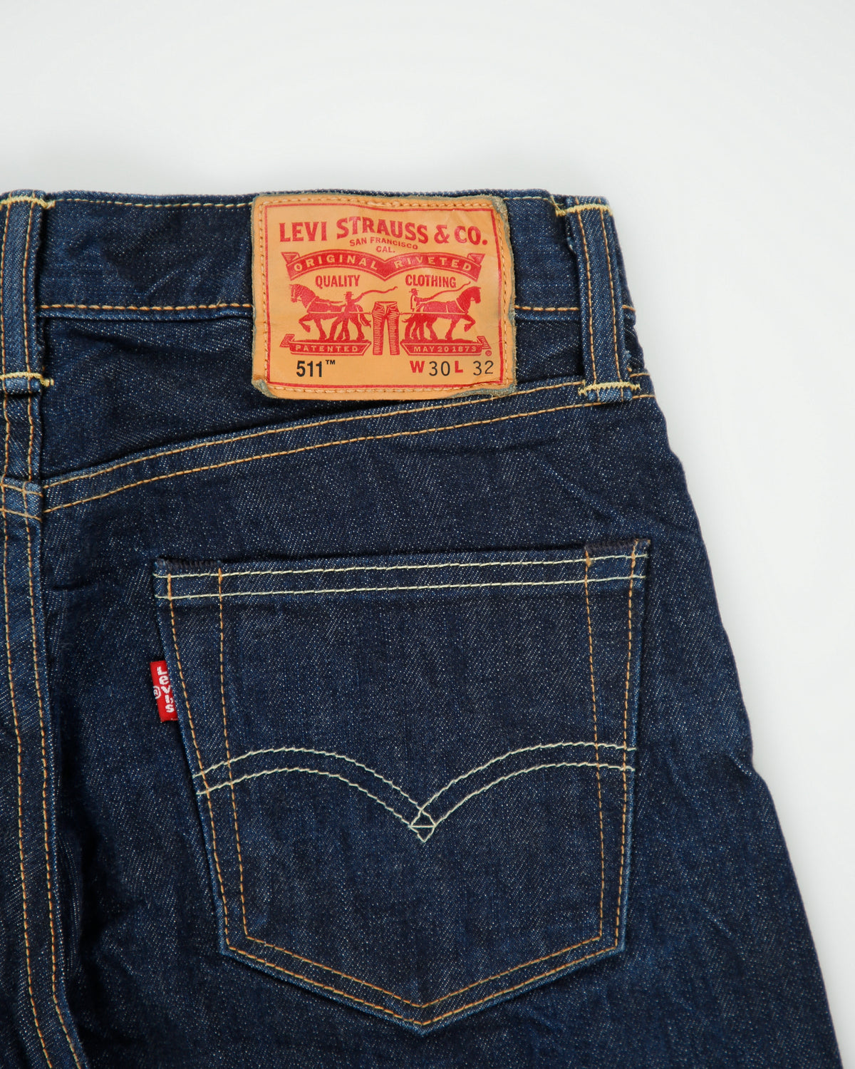 DS Vintage Levi's 511 Red Line Mid Rise Raw Indigo Ridged Selvedge Denim Slim Fit Jeans - W30 L32