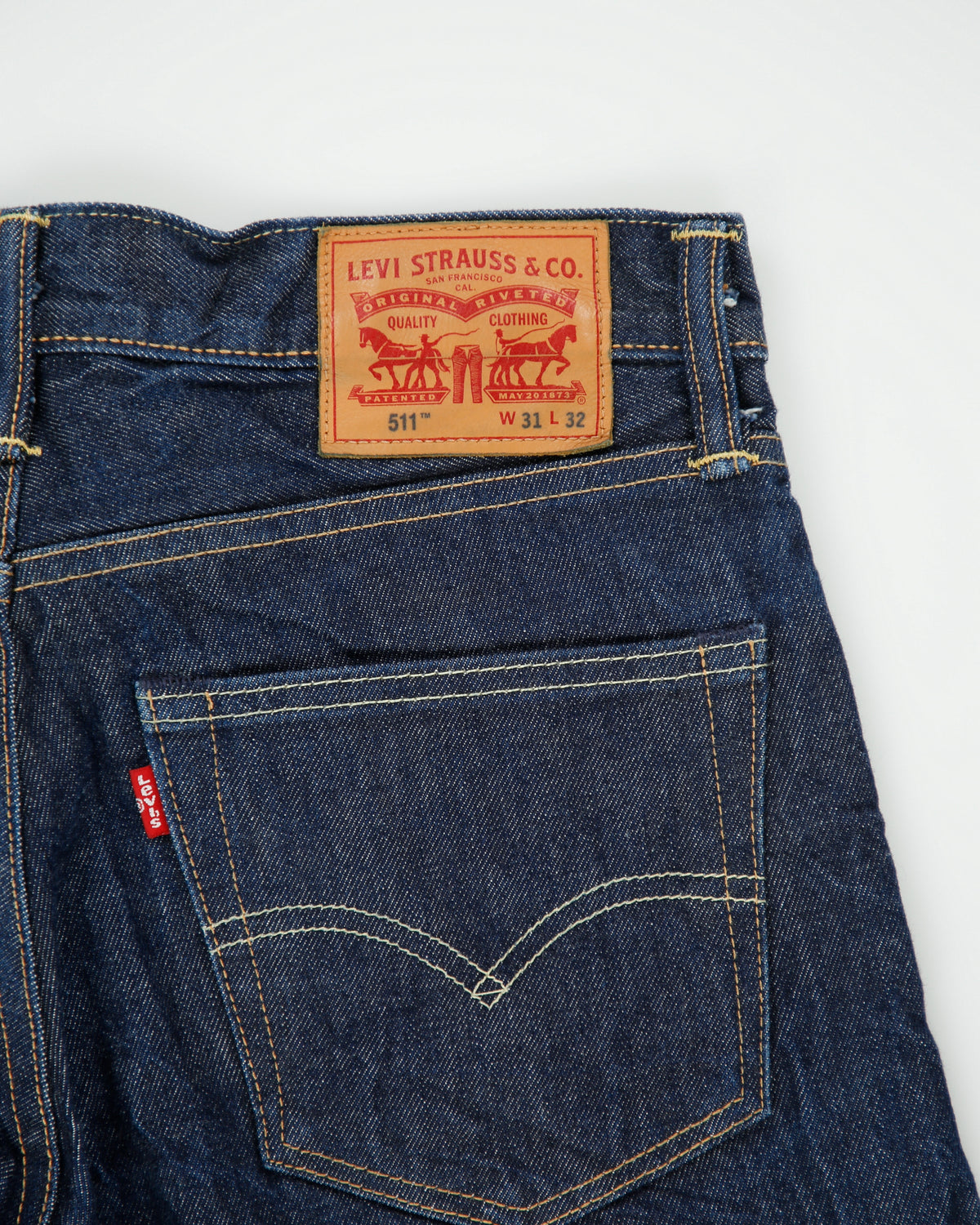 DS Vintage Levi's 511 Red Line Mid Rise Raw Indigo Ridged Selvedge Denim Slim Fit Jeans - W31 L32