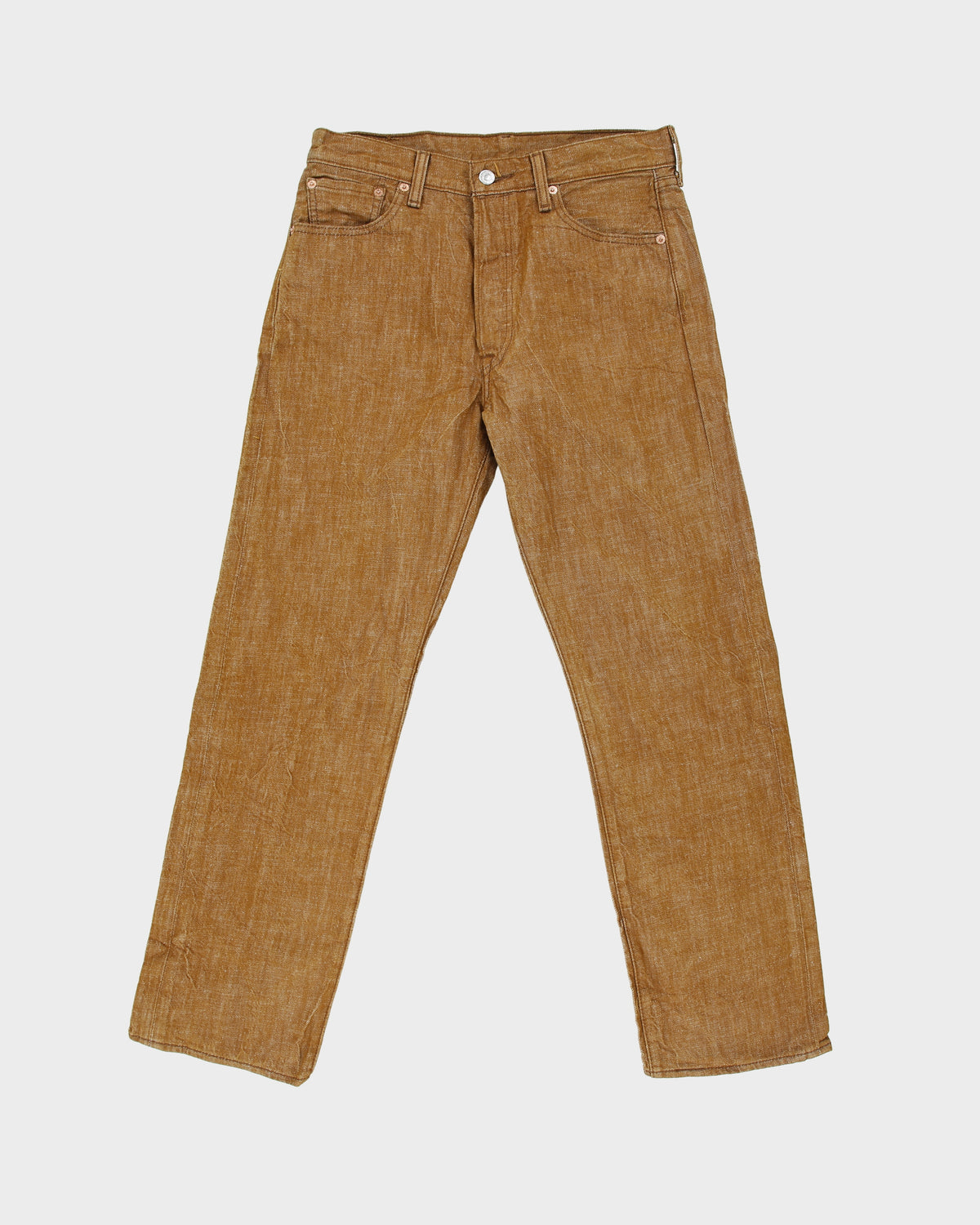 DS Vintage Levi's 501 Red Batwing Tan Mid Rise White Oak Cone Denim Straight Leg Jeans - W31 L30