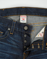 Vintage True Religion Low Rise Indigo Denim Made In USA Pony Hair Patch Pocket Slim Straight Leg Jeans - W34 L34