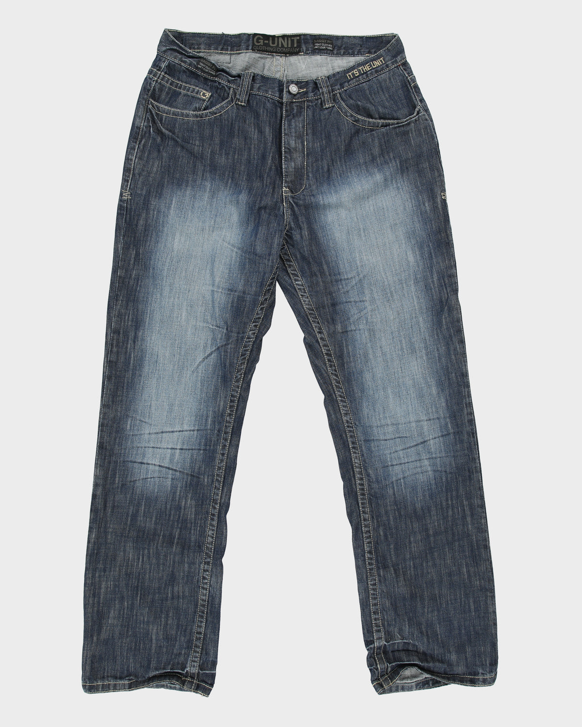 Vintage Y2K 00s G-Unit Mid Rise Raw Denim Embroidered Baggy Fit Straight Leg Jeans - W36 L33