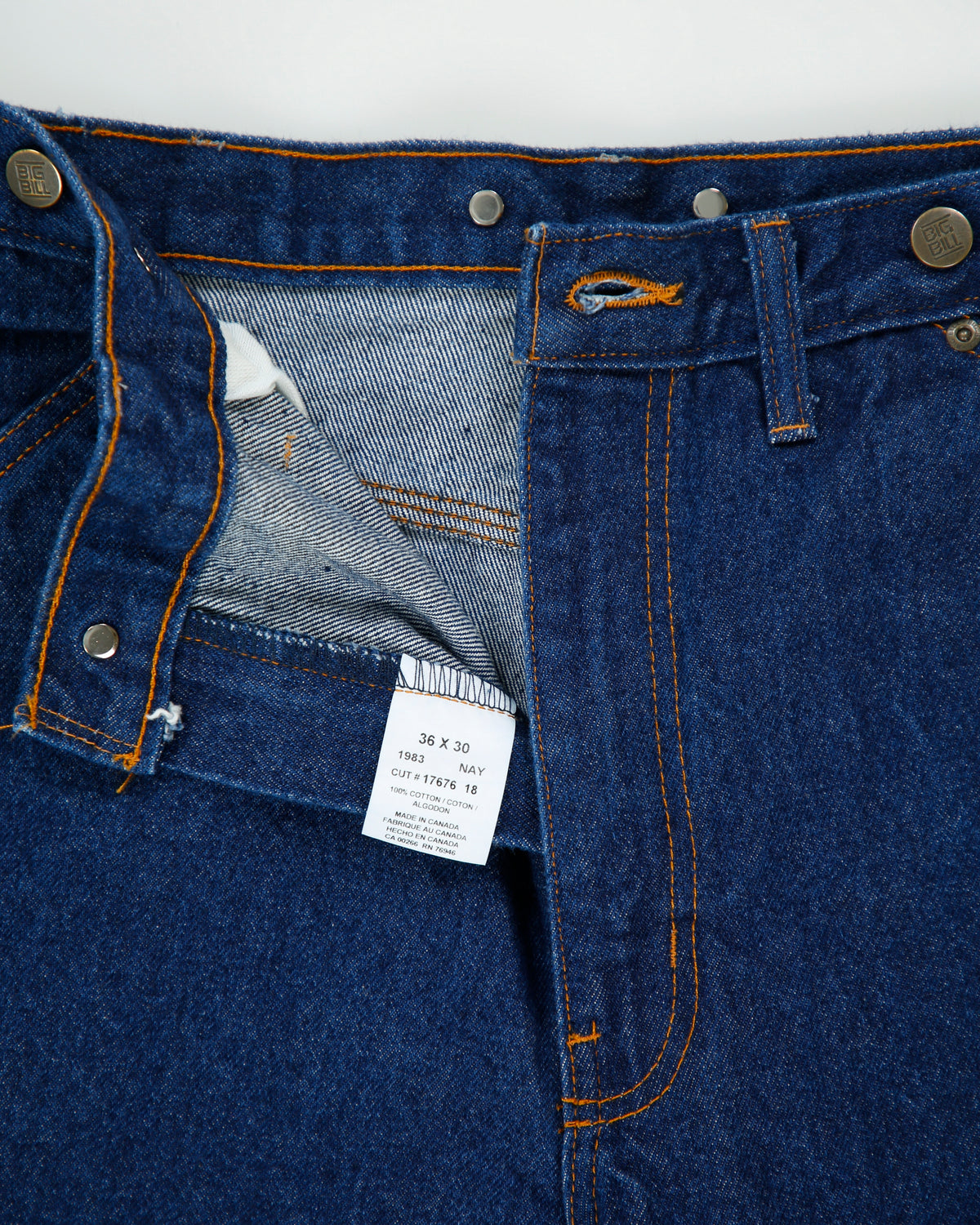 Big Bill '1983' Mid Rise Heavy Duty Indigo Denim Made In Canada Wide Leg Workwear Jeans - W36 L31