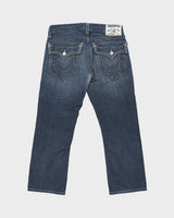 Vintage Y2K 00s True Religion Low Rise Contrast Stitch Raw Denim Made In USA Flap Pocket Straight Leg Jeans - W36 L30