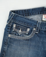 Vintage Y2K 00s True Religion Low Rise Contrast Stitch Raw Denim Made In USA Flap Pocket Straight Leg Jeans - W36 L30