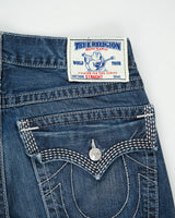Vintage Y2K 00s True Religion Low Rise Contrast Stitch Raw Denim Made In USA Flap Pocket Straight Leg Jeans - W36 L30