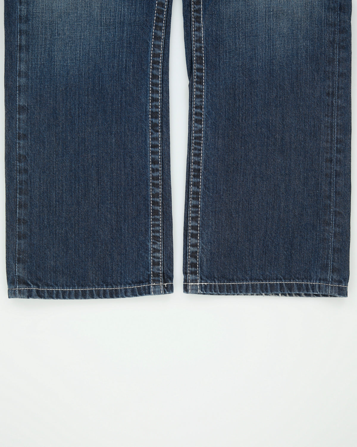 Vintage Y2K 00s True Religion Low Rise Contrast Stitch Raw Denim Made In USA Flap Pocket Straight Leg Jeans - W36 L30