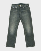 Vintage True Religion Mid Rise Mud Wash Denim Flap Pocket Straight Leg Jeans - W34 L34