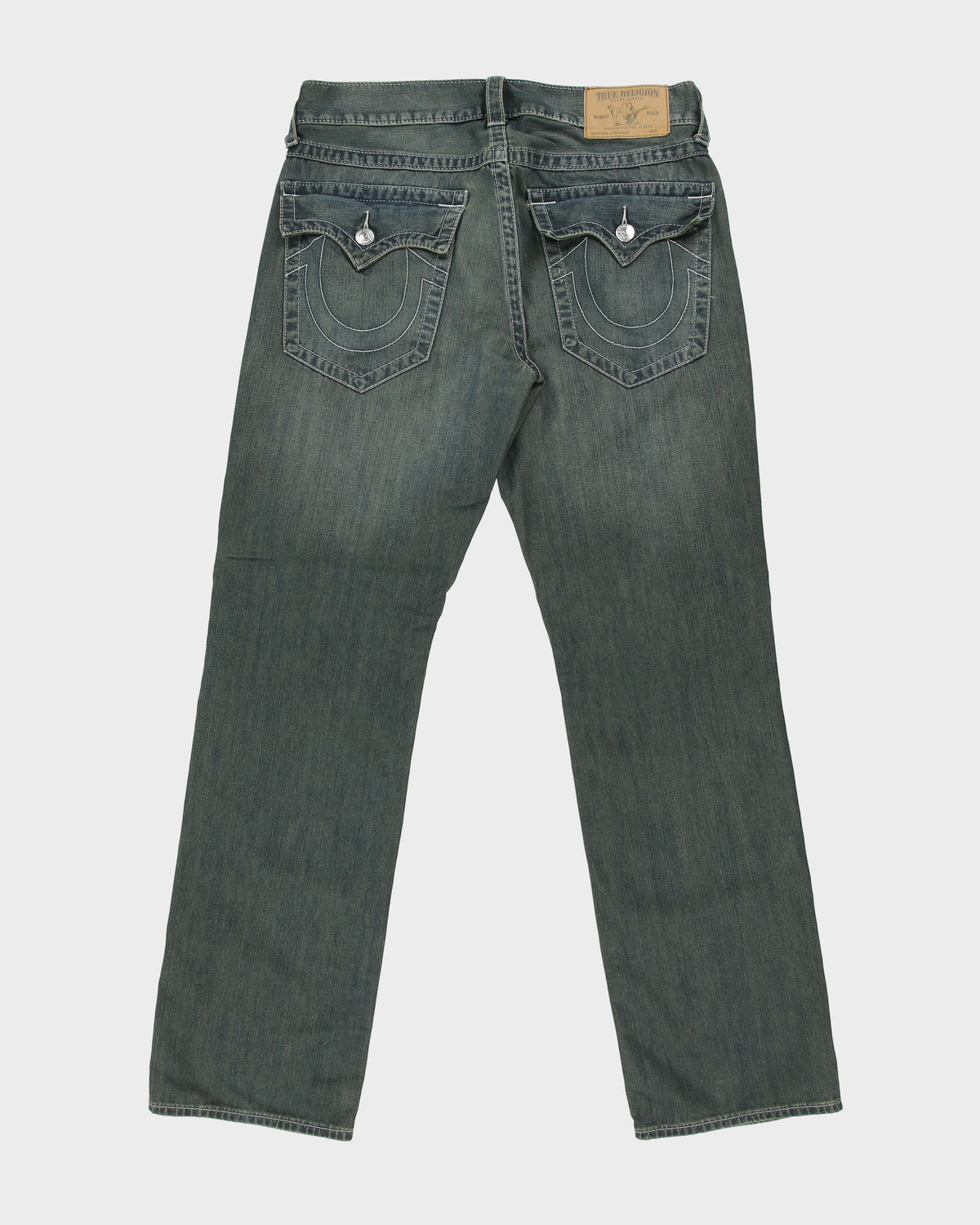 Vintage True Religion Mid Rise Mud Wash Denim Flap Pocket Straight Leg Jeans - W34 L34