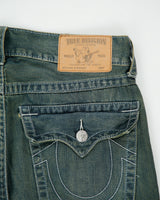 Vintage True Religion Mid Rise Mud Wash Denim Flap Pocket Straight Leg Jeans - W34 L34