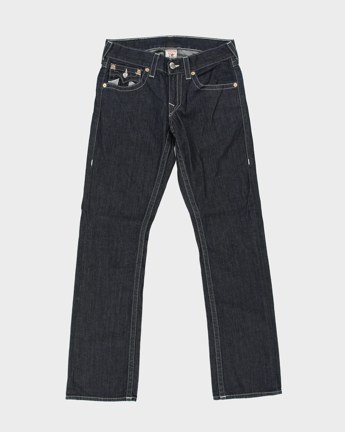 Vintage Y2K 00s True Religion Low Rise Raw Denim Made In USA Checker Flap Pocket Straight Leg Jeans - W31 L33