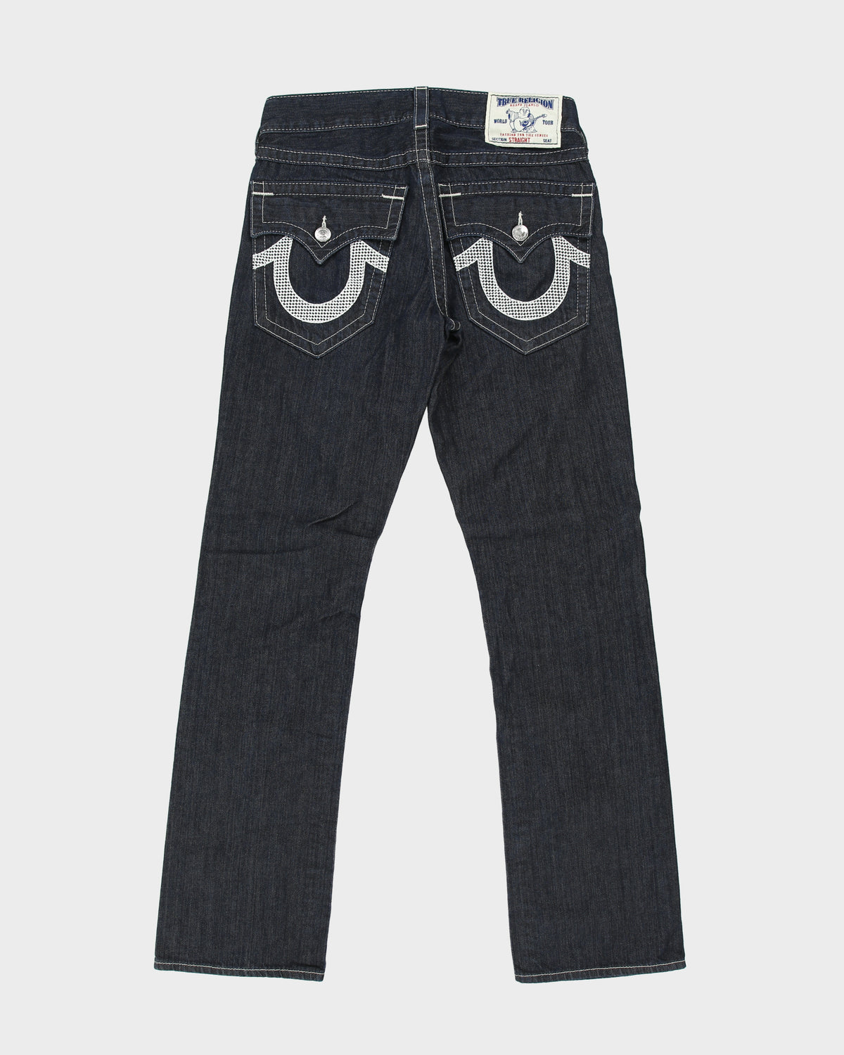 Vintage Y2K 00s True Religion Low Rise Raw Denim Made In USA Checker Flap Pocket Straight Leg Jeans - W31 L33