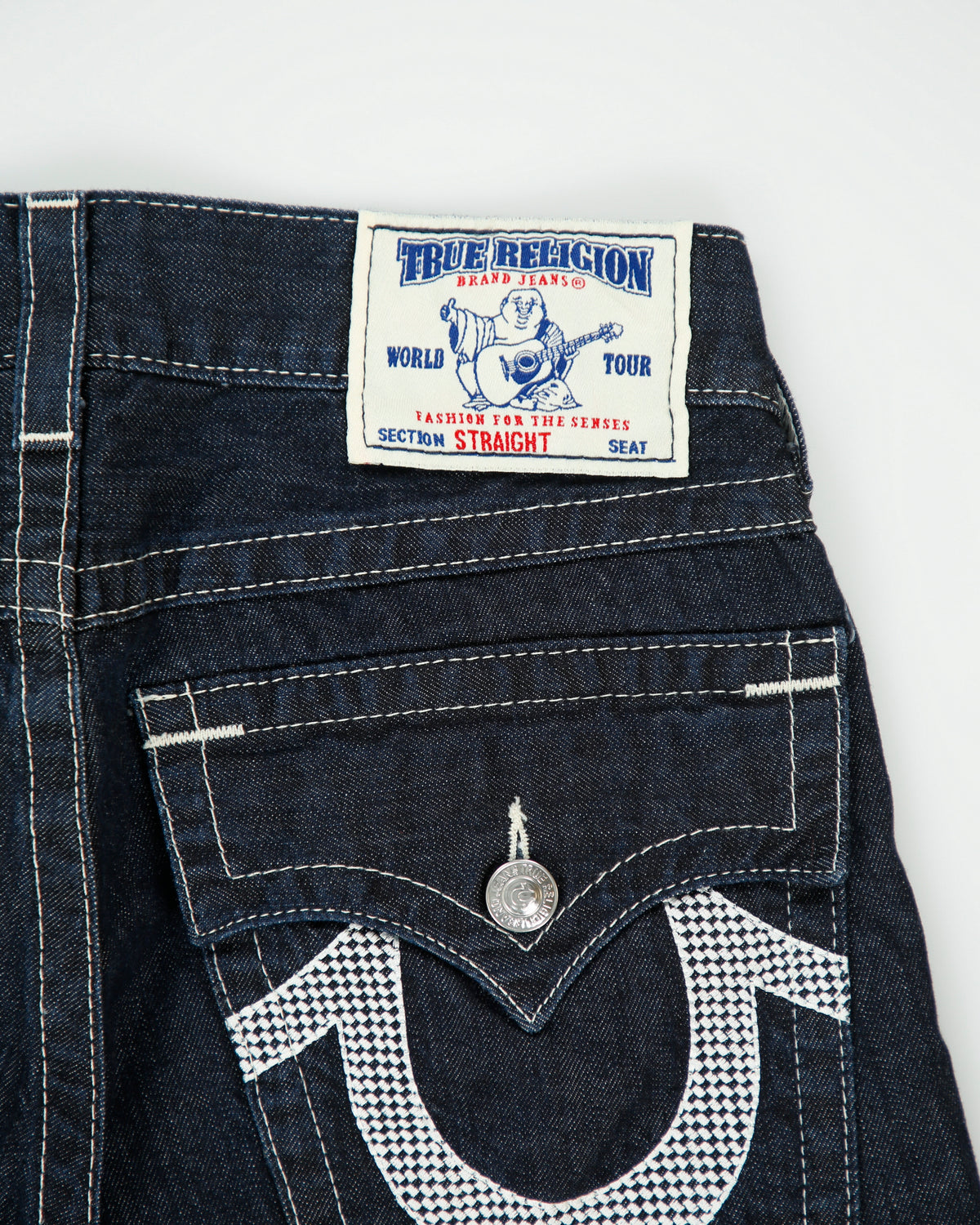 Vintage Y2K 00s True Religion Low Rise Raw Denim Made In USA Checker Flap Pocket Straight Leg Jeans - W31 L33